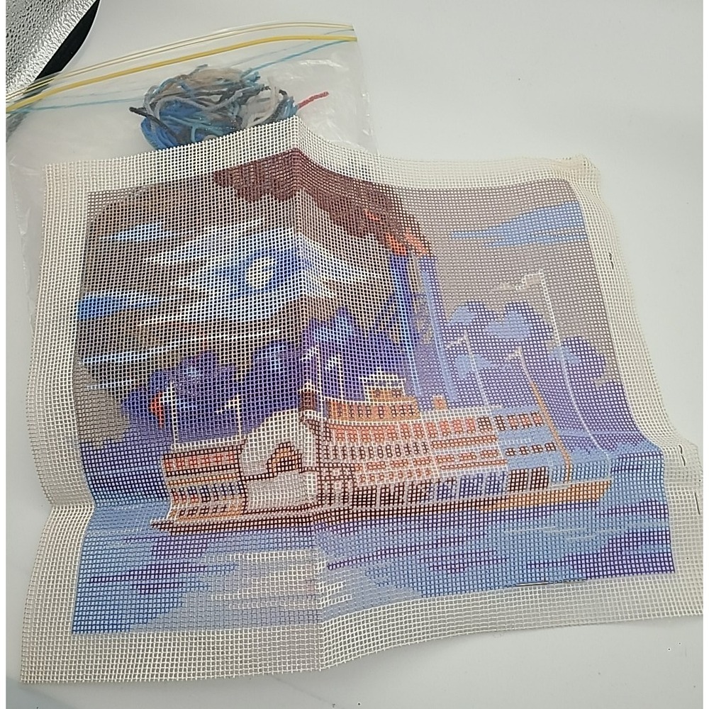 Vtg NeedleCraft America WonderArt MISSISSIPPI Steamboat‎ Needlepoint Kit 11x14